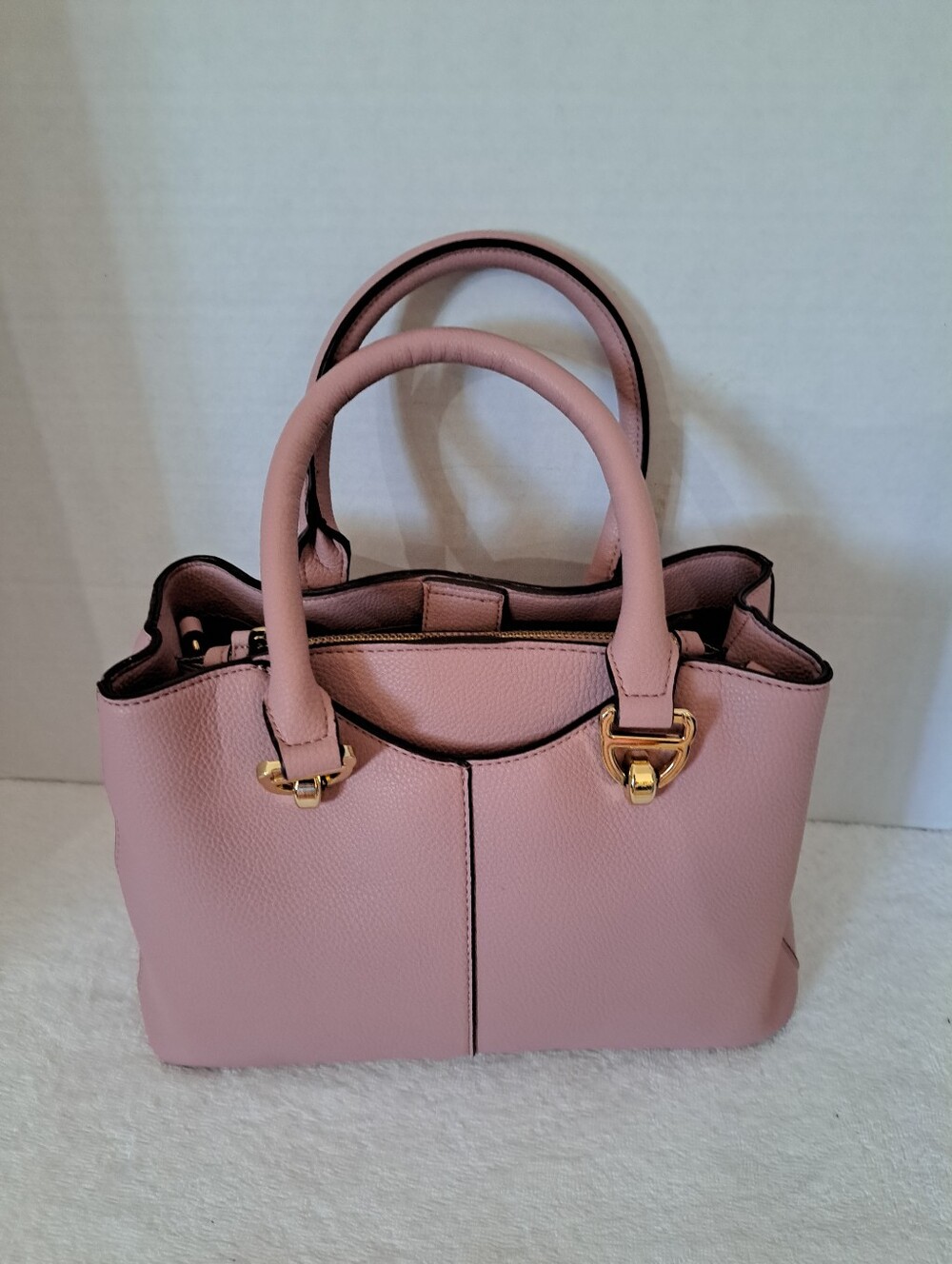 Landry Elegant Pink Faux Leather Handbag With Crossbody Chain